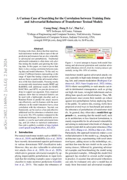 A Curious Case of Searching for the Correlation between Training Data
  and Adversarial Robustness of Transformer Textual Models