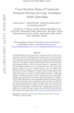 Cross-Attention Fusion of Visual and Geometric Features for Large
  Vocabulary Arabic Lipreading