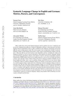Syntactic Language Change in English and German: Metrics, Parsers, and
  Convergences