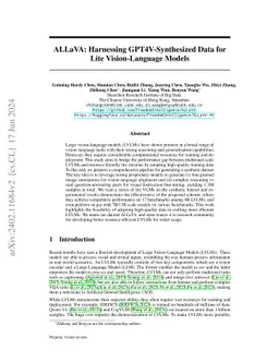 ALLaVA: Harnessing GPT4V-Synthesized Data for Lite Vision-Language
  Models