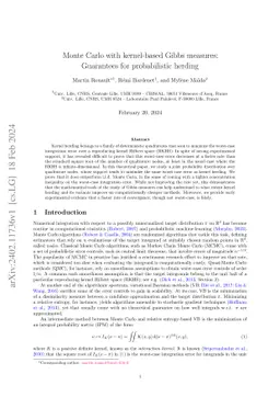 Monte Carlo with kernel-based Gibbs measures: Guarantees for probabilistic herding