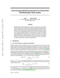 Universal generalization guarantees for Wasserstein distributionally robust models