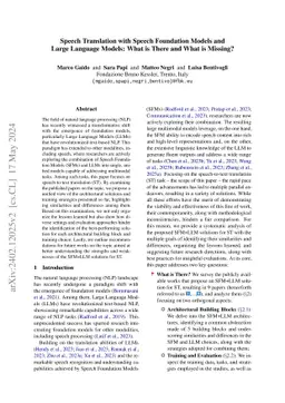 Speech Translation with Speech Foundation Models and Large Language
  Models: What is There and What is Missing?