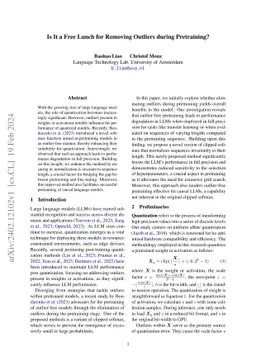 Is It a Free Lunch for Removing Outliers during Pretraining?