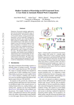 Shallow Synthesis of Knowledge in GPT-Generated Texts: A Case Study in
  Automatic Related Work Composition