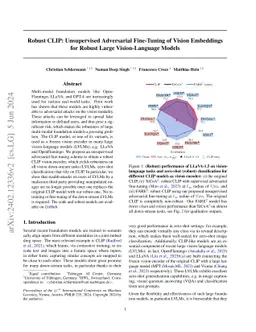 Robust CLIP: Unsupervised Adversarial Fine-Tuning of Vision Embeddings
  for Robust Large Vision-Language Models