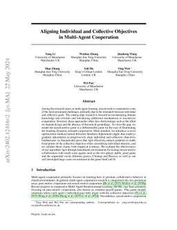 Aligning Individual and Collective Objectives in Multi-Agent Cooperation