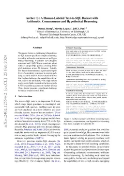Archer: A Human-Labeled Text-to-SQL Dataset with Arithmetic, Commonsense
  and Hypothetical Reasoning
