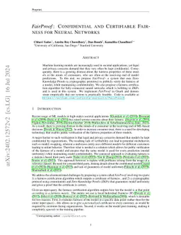 FairProof : Confidential and Certifiable Fairness for Neural Networks