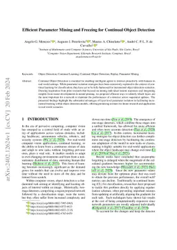 Efficient Parameter Mining and Freezing for Continual Object Detection