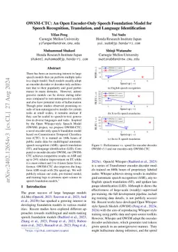 OWSM-CTC: An Open Encoder-Only Speech Foundation Model for Speech
  Recognition, Translation, and Language Identification