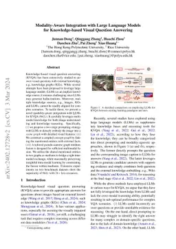 Modality-Aware Integration with Large Language Models for
  Knowledge-based Visual Question Answering