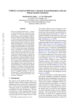 UMBCLU at SemEval-2024 Task 1A and 1C: Semantic Textual Relatedness with
  and without machine translation