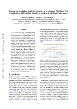 Comparing Specialised Small and General Large Language Models on Text Classification: 100 Labelled Samples to Achieve Break-Even Performance