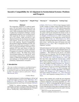 Roadmap on Incentive Compatibility for AI Alignment and Governance in Sociotechnical Systems