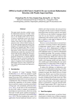 OPDAI at SemEval-2024 Task 6: Small LLMs can Accelerate Hallucination
  Detection with Weakly Supervised Data
