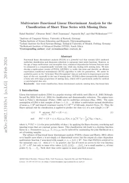 Multivariate Functional Linear Discriminant Analysis for the
  Classification of Short Time Series with Missing Data