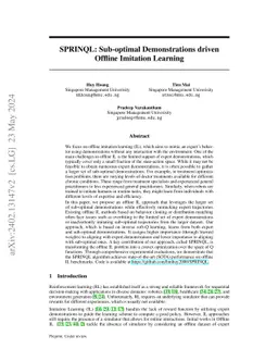 SPRINQL: Sub-optimal Demonstrations driven Offline Imitation Learning