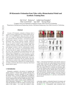 3D Kinematics Estimation from Video with a Biomechanical Model and
  Synthetic Training Data