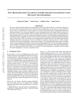Tiny Reinforcement Learning for Quadruped Locomotion using Decision
  Transformers