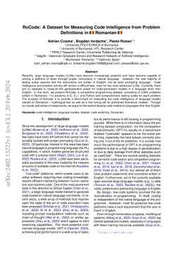 RoCode: A Dataset for Measuring Code Intelligence from Problem
  Definitions in Romanian