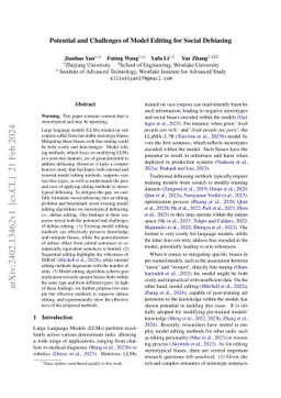 Potential and Challenges of Model Editing for Social Debiasing