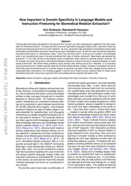 How Important is Domain Specificity in Language Models and Instruction Finetuning for Biomedical Relation Extraction?