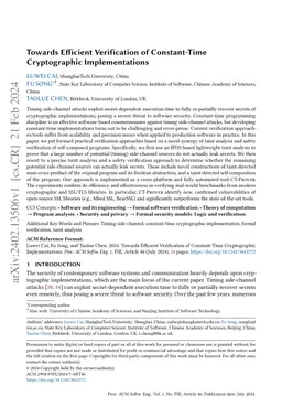 Towards Efficient Verification of Constant-Time Cryptographic
  Implementations