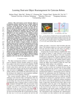 Learning Dual-arm Object Rearrangement for Cartesian Robots