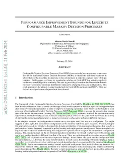 Performance Improvement Bounds for Lipschitz Configurable Markov
  Decision Processes