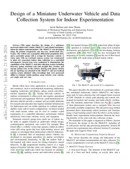 Design of a Miniature Underwater Vehicle and Data Collection System for
  Indoor Experimentation