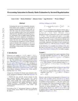 Overcoming Saturation in Density Ratio Estimation by Iterated
  Regularization