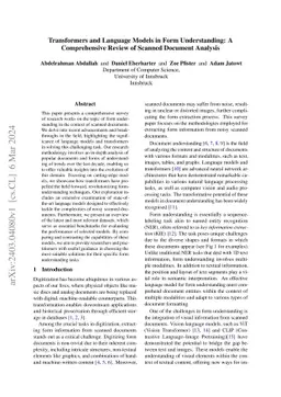 Transformers and Language Models in Form Understanding: A Comprehensive
  Review of Scanned Document Analysis