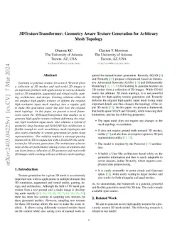 3DTextureTransformer: Geometry Aware Texture Generation for Arbitrary
  Mesh Topology