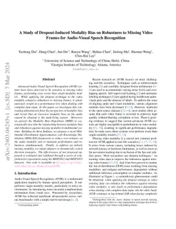 A Study of Dropout-Induced Modality Bias on Robustness to Missing Video
  Frames for Audio-Visual Speech Recognition