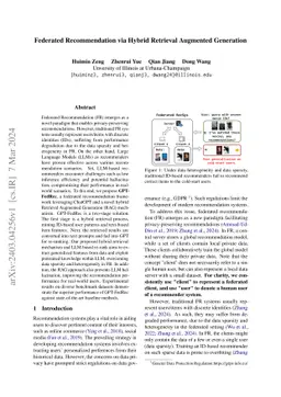 Federated Recommendation via Hybrid Retrieval Augmented Generation