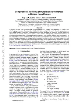 Computational Modelling of Plurality and Definiteness in Chinese Noun
  Phrases