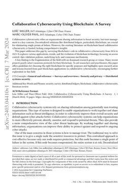 Collaborative Cybersecurity Using Blockchain: A Survey