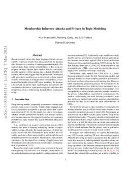 Membership Inference Attacks and Privacy in Topic Modeling