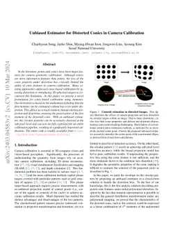 Unbiased Estimator for Distorted Conics in Camera Calibration