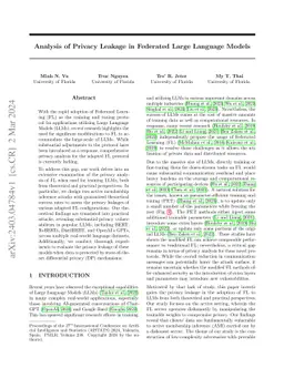 Analysis of Privacy Leakage in Federated Large Language Models