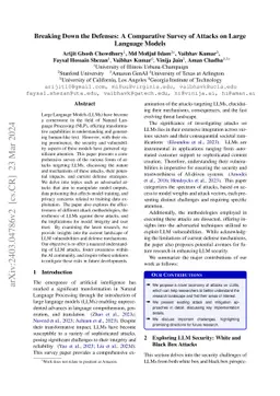 Breaking Down the Defenses: A Comparative Survey of Attacks on Large
  Language Models