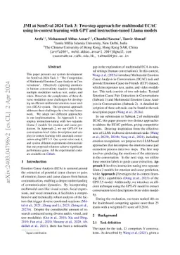JMI at SemEval 2024 Task 3: Two-step approach for multimodal ECAC using
  in-context learning with GPT and instruction-tuned Llama models