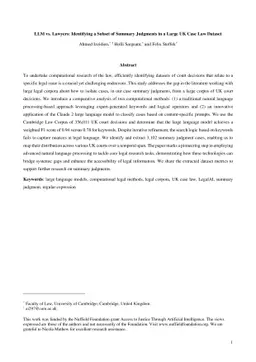 LLM vs. Lawyers: Identifying a Subset of Summary Judgments in a Large UK
  Case Law Dataset