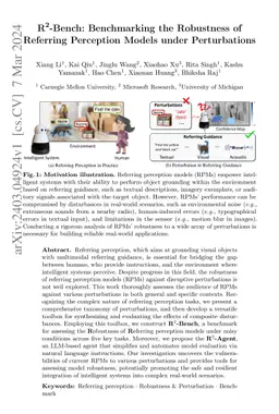 $\text{R}^2$-Bench: Benchmarking the Robustness of Referring Perception
  Models under Perturbations