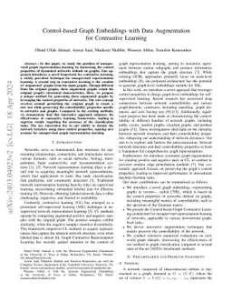 Control-based Graph Embeddings with Data Augmentation for Contrastive
  Learning