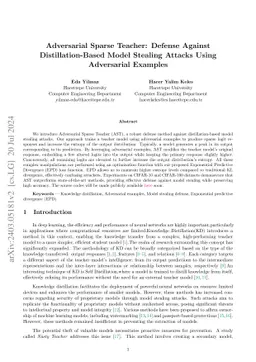 Adversarial Sparse Teacher: Defense Against Distillation-Based Model
  Stealing Attacks Using Adversarial Examples