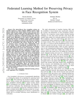 Federated Learning Method for Preserving Privacy in Face Recognition
  System