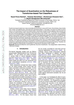 The Impact of Quantization on the Robustness of Transformer-based Text
  Classifiers