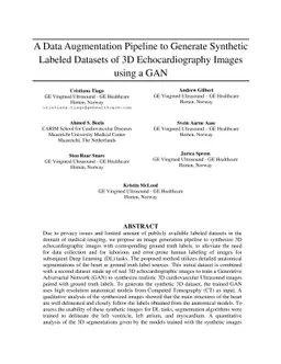 A Data Augmentation Pipeline to Generate Synthetic Labeled Datasets of
  3D Echocardiography Images using a GAN